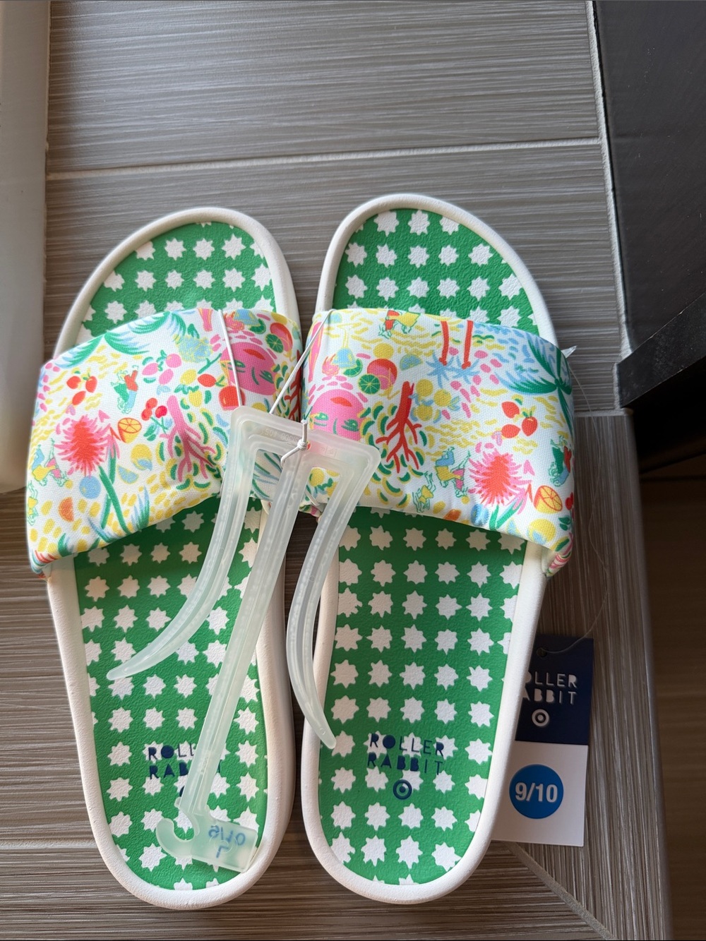 Roller Rabbit Green Floral Print Slide Sandals